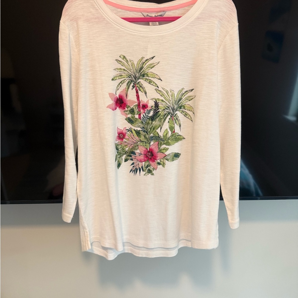 Tommy Bahama White Floral Long Sleeve Top NWT